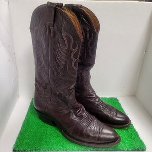 Vtg Nocona Burgundy Pig Cherry Leather Classic Western Boots 8.5 D 90s Cowboy